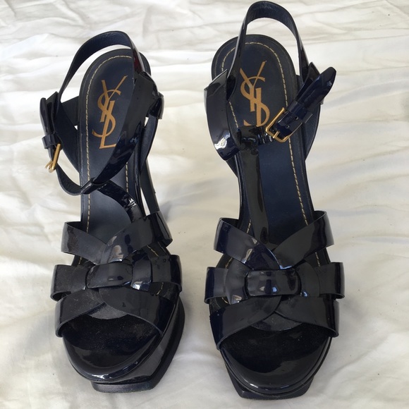 Yves Saint Laurent Shoes | Yves Saint Laurent Blue Patent Leather Heel | Poshmark